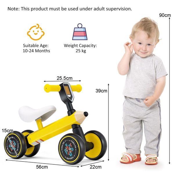 Baby Balance Bike with 4 Silent EVA Wheels for 10-24 Months Old