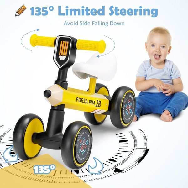 Baby Balance Bike with 4 Silent EVA Wheels for 10-24 Months Old