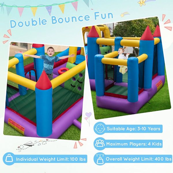 5-in-1 Inflatable Bounce House with Slide & Trampoline (without Blower)