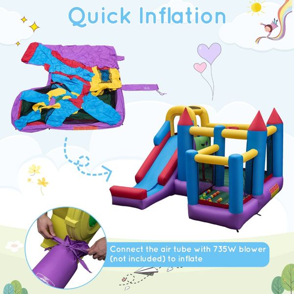 5-in-1 Inflatable Bounce House with Slide & Trampoline (without Blower)