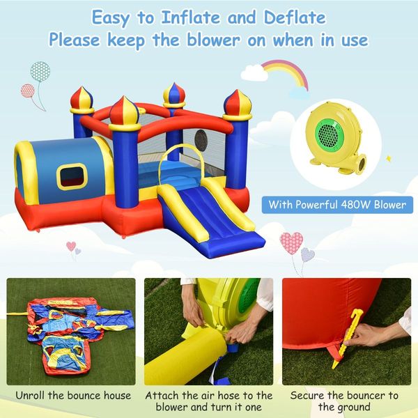 5 in 1 Inflatable Jumping Castle with Slide for Kids without Blower