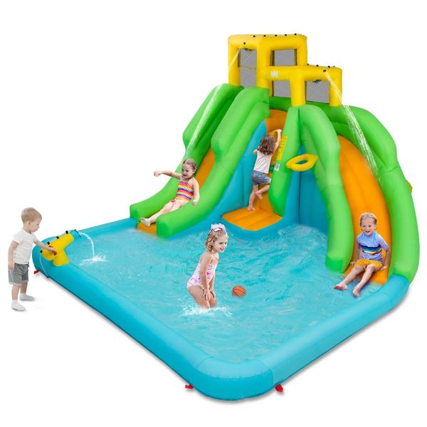 Inflatable Water Park with Two Slides for Outdoor Play without Blower