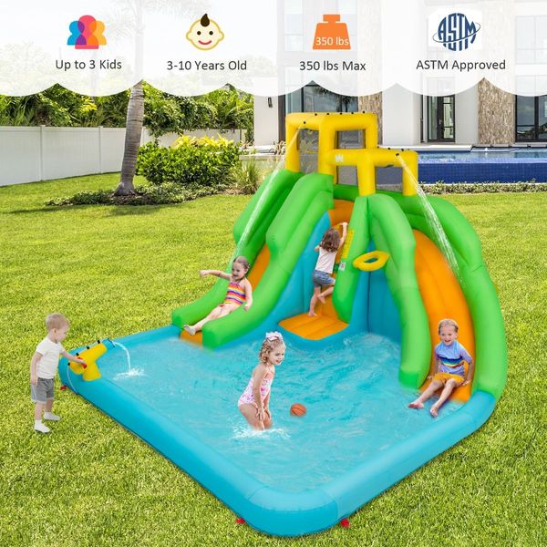 Inflatable Water Park with Two Slides for Outdoor Play without Blower