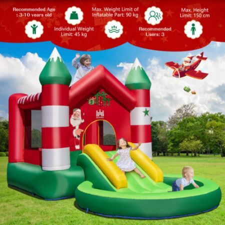 Christmas Themed Inflatable Bounce House with Slide & Trampoline (with Blower)