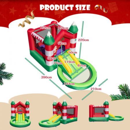 Christmas Themed Inflatable Bounce House with Slide & Trampoline (with Blower)