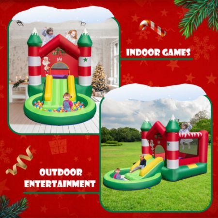 Christmas Themed Inflatable Bounce House with Slide & Trampoline (with Blower)