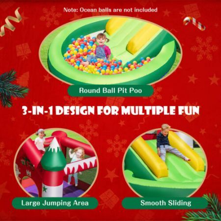 Christmas Themed Inflatable Bounce House with Slide & Trampoline (with Blower)