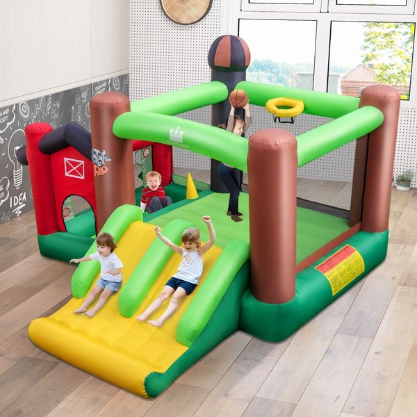 Inflatable Bounce House with Double Slides for Outdoor Use without Blower