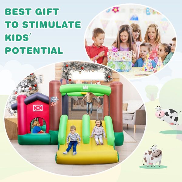 Inflatable Bounce House with Double Slides for Outdoor Use without Blower