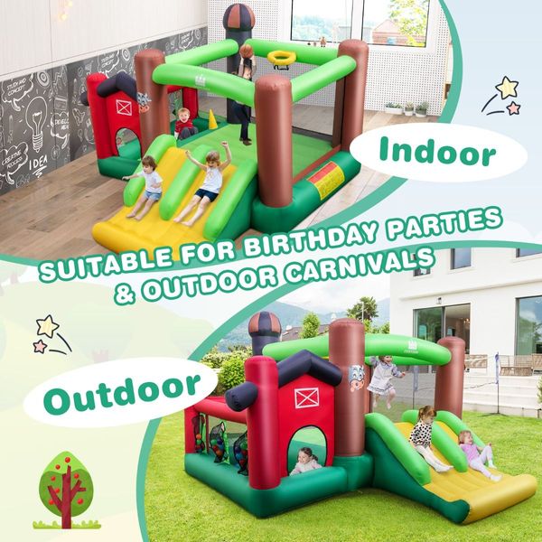 Inflatable Bounce House with Double Slides for Outdoor Use without Blower