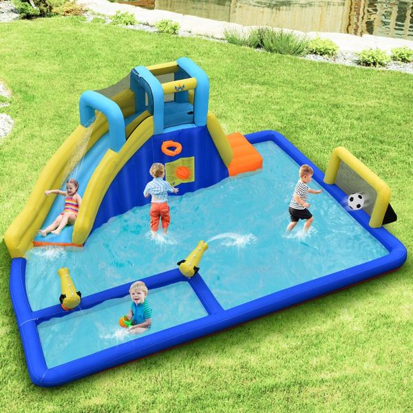 Inflatable Water Jumping House with Water Sprayers & Slide for Outdoor Play with Blower