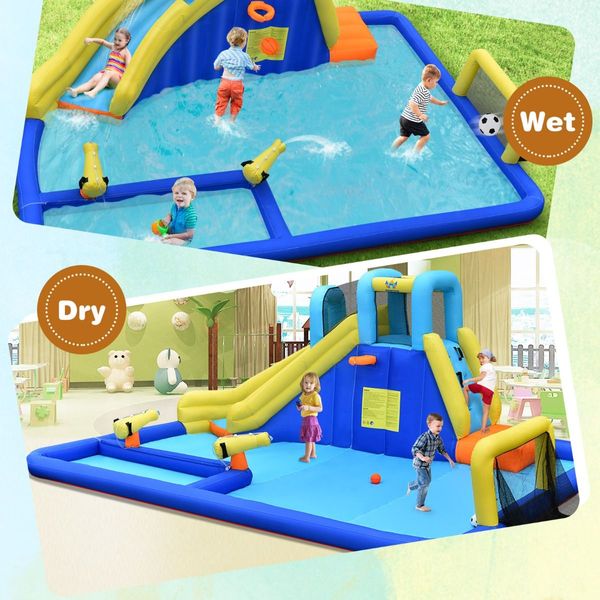 Inflatable Water Jumping House with Water Sprayers & Slide for Outdoor Play with Blower