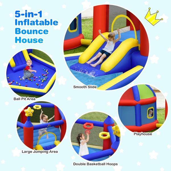 Kids Inflatable Bouncy House with Double Basketball Hoops (without Blower)