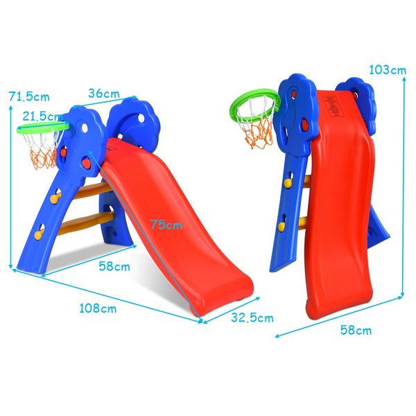 2 Step Children Folding Slide with Basketball Hoop