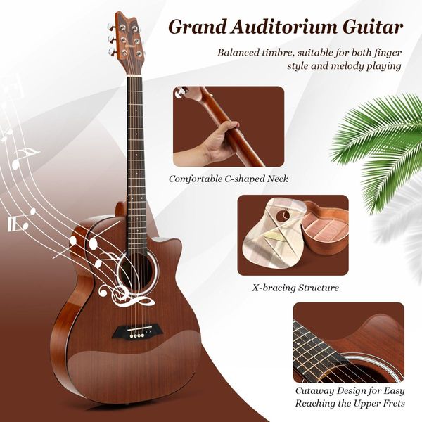 104 cm Cutaway Folk Standard Full Size 6 String Guitar for Beginner, Adults