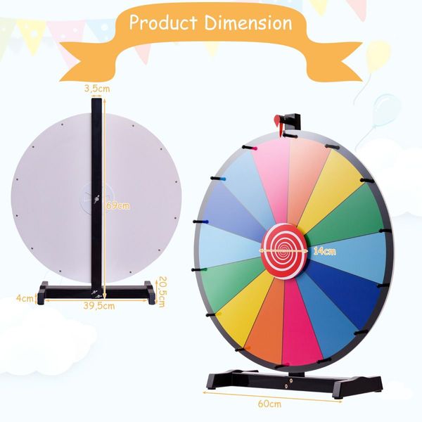 24 inchesTable Prize Wheel with 14 Slots & Dry Erase Markers & Eraser