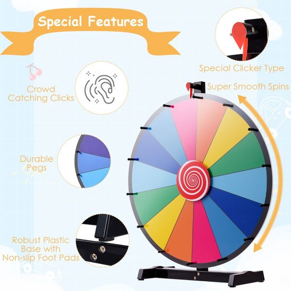 24 inchesTable Prize Wheel with 14 Slots & Dry Erase Markers & Eraser