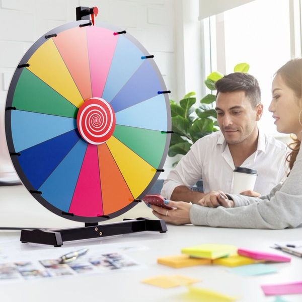 24 inchesTable Prize Wheel with 14 Slots & Dry Erase Markers & Eraser