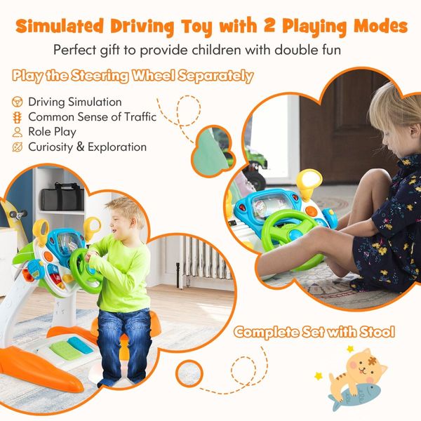 Kids Steering Wheel Simulated Driving Toy Set with Lights & Sounds