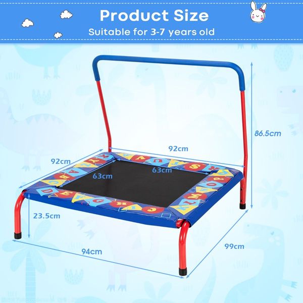 Square Toddler Trampoline with Foam Covered Handle for Kids of 3-7