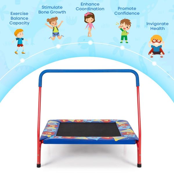 Square Toddler Trampoline with Foam Covered Handle for Kids of 3-7