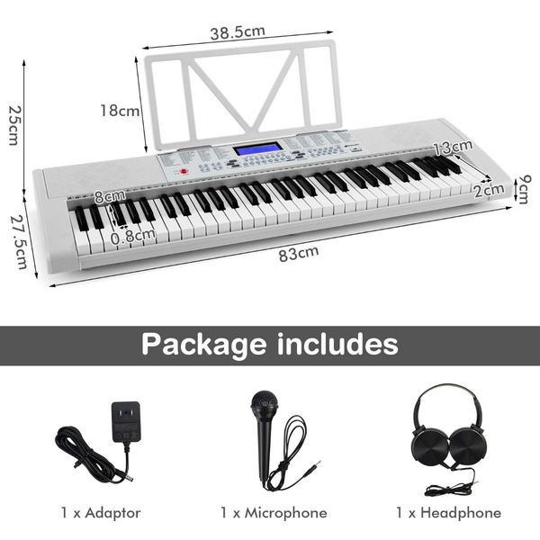 61-Key Electric Piano Portable Digital Keyboard with Key Music Stand