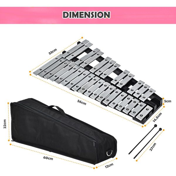 30 Note Glockenspiel Xylophone with Wood Base and Metal Keys for Kids