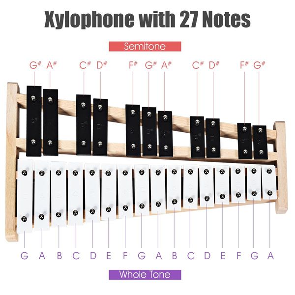 27 Notes Glockenspiel Xylophone with Wooden Base for Kids