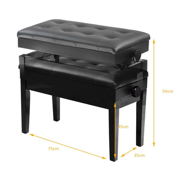 Height-adjustable Piano Bench with Double Seat for 2 People