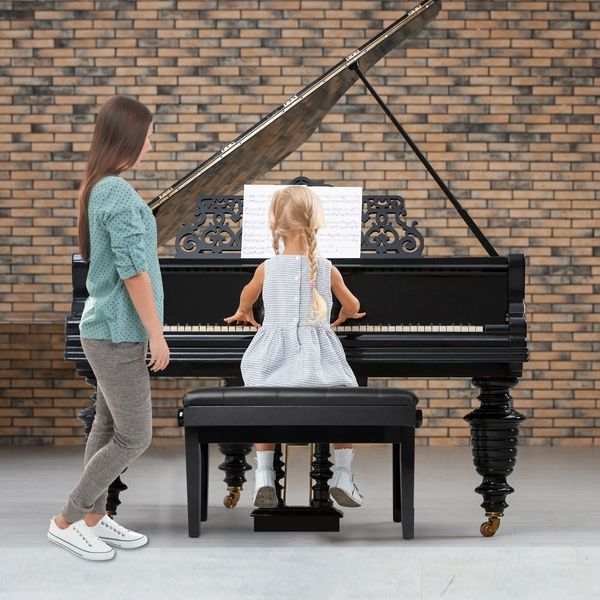 Height-adjustable Piano Bench with Double Seat for 2 People