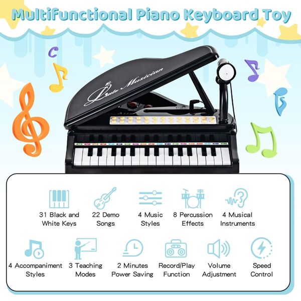 31 Keys Kids Piano Keyboard with Stool and Microphone for Kids