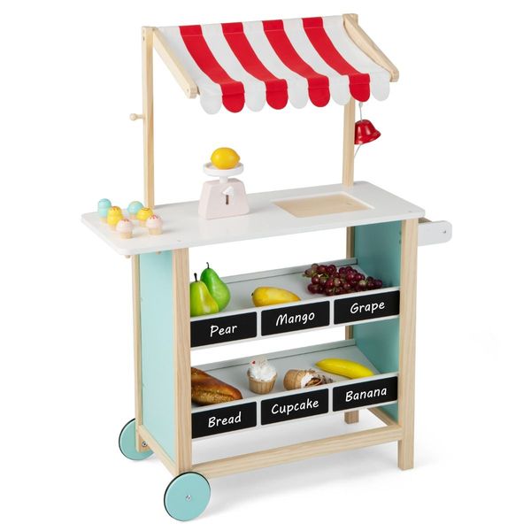 Kids Wooden Ice Cream Cart with Chalkboard & Storage