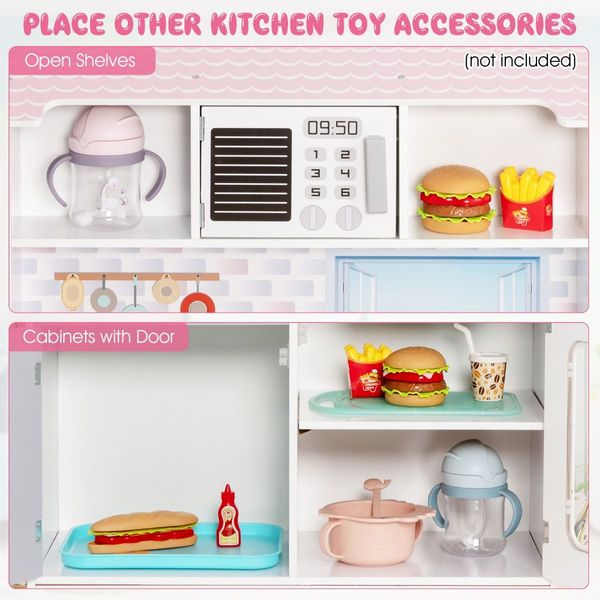 2 in 1 Wooden Doll House and Play Kitchen with Accessories