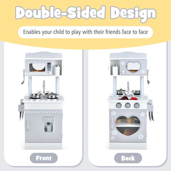 Double-Sided Kid's Play Kitchen with Cooking Sets for Toddlers Ages 3 +