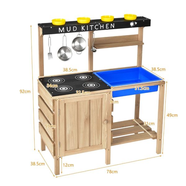 Wood Outdoor Kids Play Kitchen Toy with Well-Stocked Kitchen Accessories for Kids