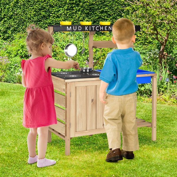 Wood Outdoor Kids Play Kitchen Toy with Well-Stocked Kitchen Accessories for Kids