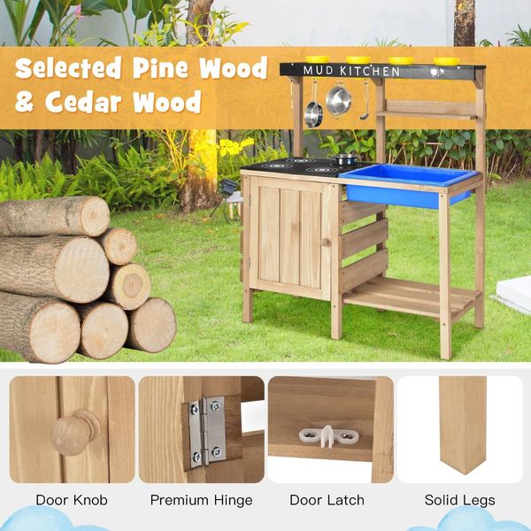 Wood Outdoor Kids Play Kitchen Toy with Well-Stocked Kitchen Accessories for Kids