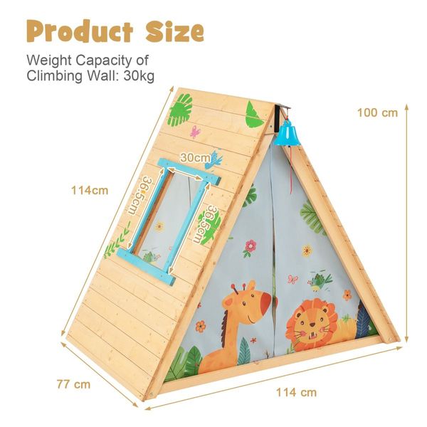 2-in-1 Kids Play Tent with Wooden Climbing Triangle