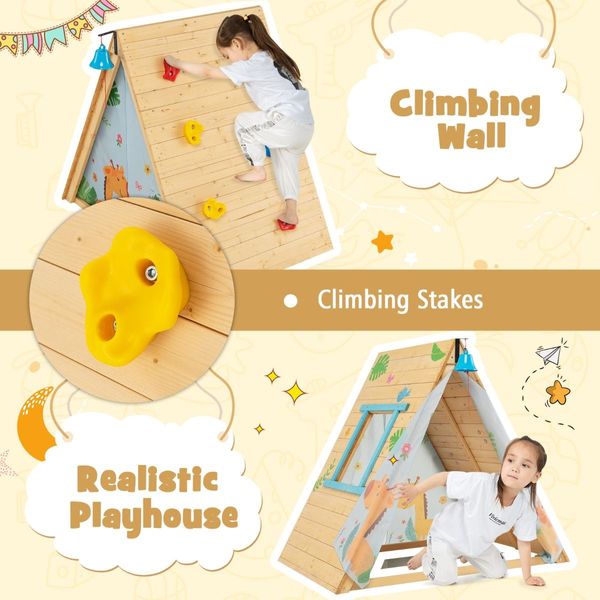 2-in-1 Kids Play Tent with Wooden Climbing Triangle