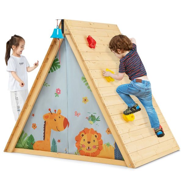 2-in-1 Kids Play Tent with Wooden Climbing Triangle