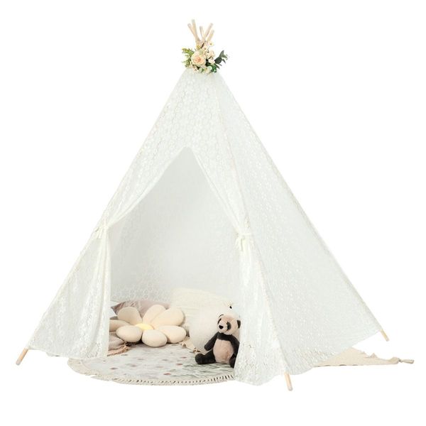 5-Side Lace Teepee Tent with Colorful Light Strings for Children & Adults