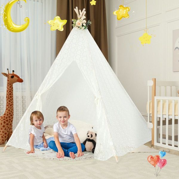 5-Side Lace Teepee Tent with Colorful Light Strings for Children & Adults