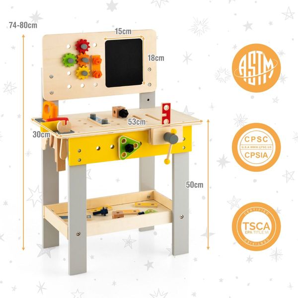 Kid's Pretend Play Workbench Set with Blackboard, Saw & Hammer