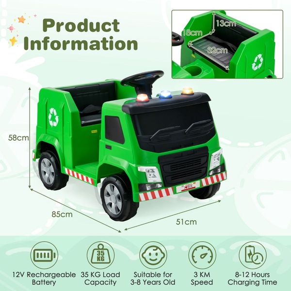 12V Battery Powered Kids Ride on Garbage Truck with Remote Control