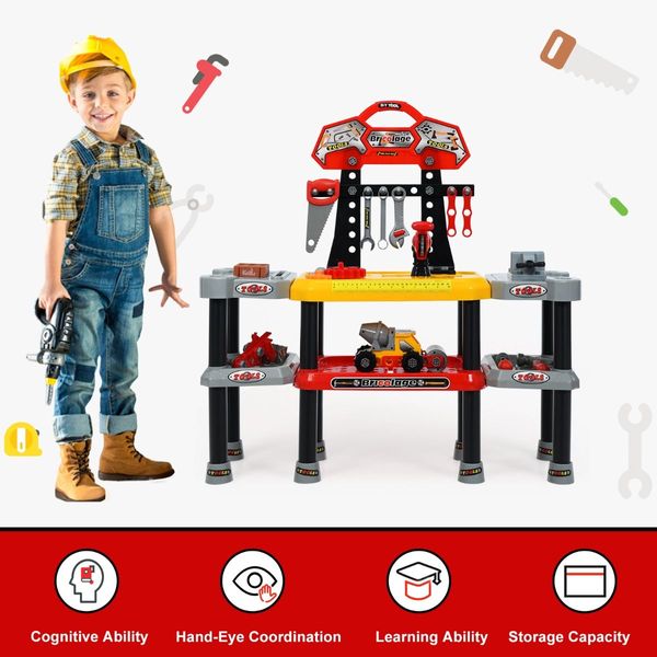 121 PCS Toy Tool Play Set with Spacious Double-Tier Design for Toddlers