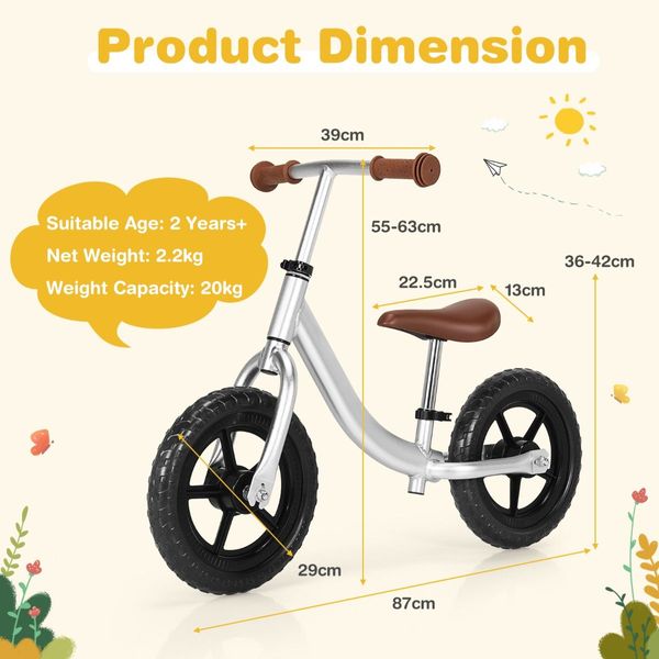 Kids No Pedal Training Bicycle with Adjustable Handlebar and Seat