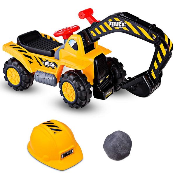 Kids Excavator Ride On Digger Toy with Safety Helmet