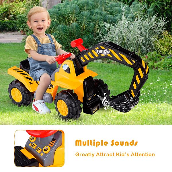 Kids Excavator Ride On Digger Toy with Safety Helmet