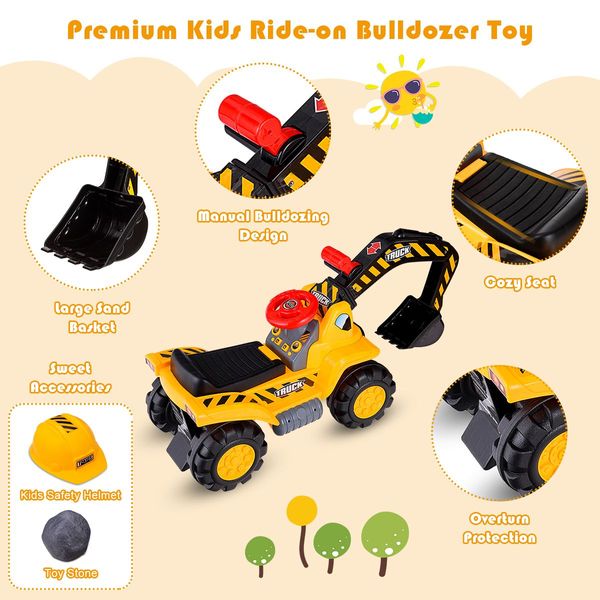 Kids Excavator Ride On Digger Toy with Safety Helmet