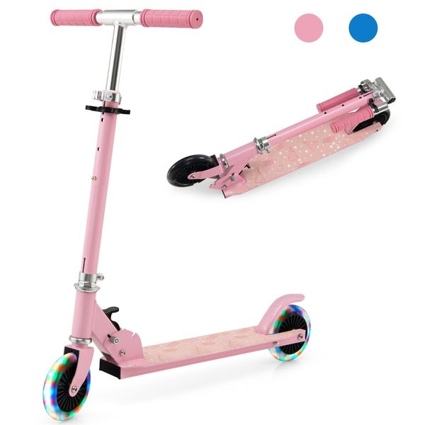 Foldable Lightweight Scooter with Adjustable Height Handlebar and LED Light for Kids